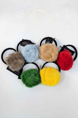 mink fur earmuffs - taupe, baby blue, tan, red, green, yellow