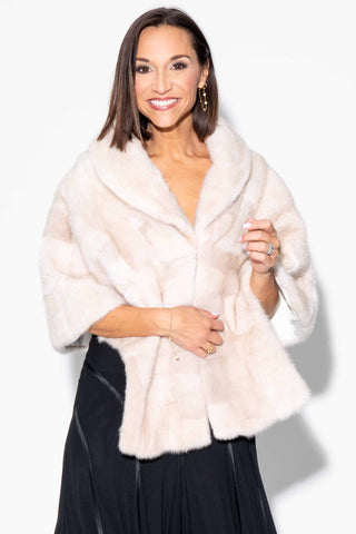 pearl sectioned mink fur stole with shawl collar
