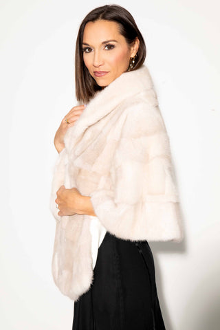 pearl sectioned mink fur stoler with shawl collar