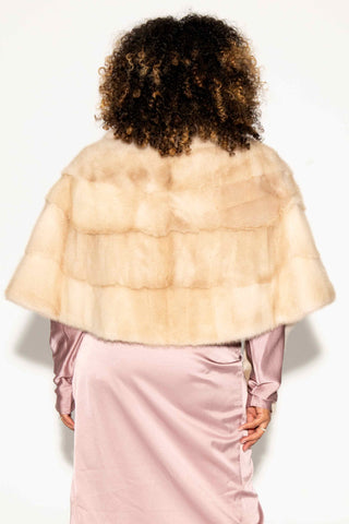beige sectioned mink fur stole with shawl collar
