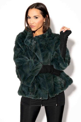 blue green sectioned mink fur jacket
