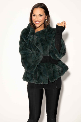 blue green sectioned mink fur jacket