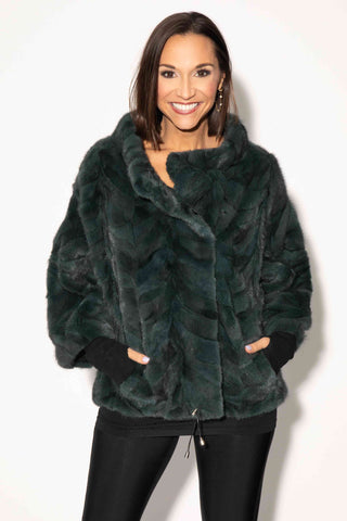 blue green sectioned mink fur jacket