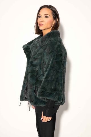 blue green sectioned mink fur jacket