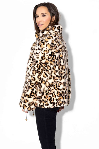 beige animal print sheared sectioned mink fur jacket