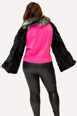 ranch sectioned mink fur sleeves with silver fox fur collar