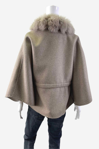 Taupe Cashmere Blend Cape with Fox Fur Trim