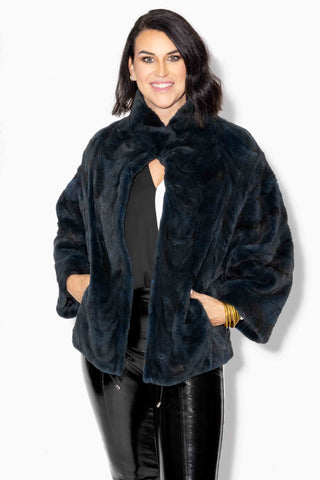 forest green sectioned mink fur capelet