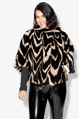 mahogany beige sectioned mink fur capelet with standup collar