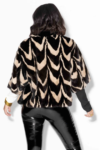 mahogany beige sectioned mink fur capelet with standup collar
