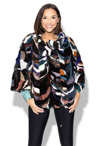 multicolor sectioned mink fur capelet