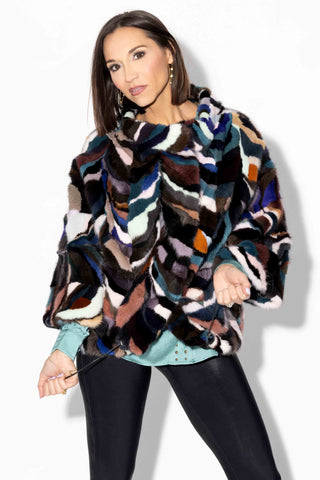multicolor sectioned mink fur capelet