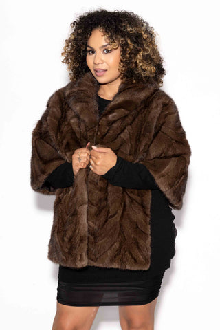 brown sectioned mink fur stole