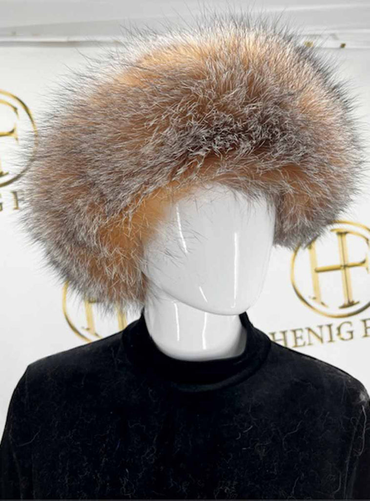 mahogany mink fur hat with crystal fox fur trim