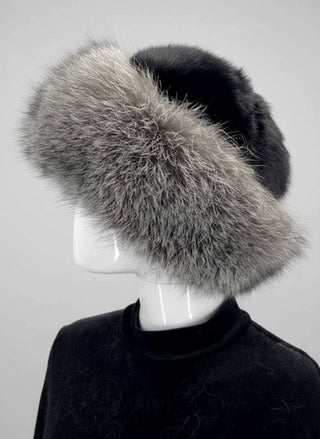 Mink Fur Hat with Fox Fur Trim.
