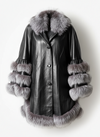 Leather Cape with Fox Fur Trim