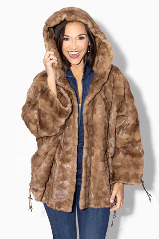 pastel sheared sectioned mink fur cape jacket