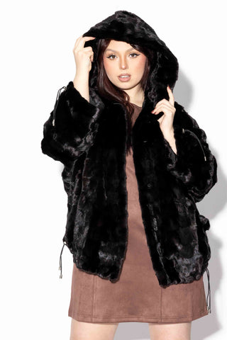 ranch sheared sectioned mink fur jacket with hood