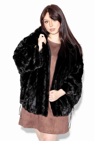 ranch sheared sectioned mink fur jacket with hood