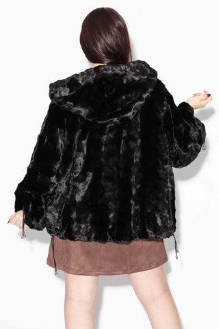 ranch sheared sectioned mink fur jacket with hood