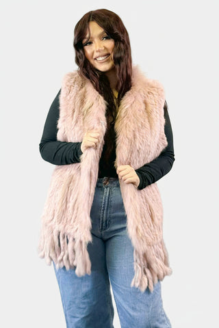 light pink knitted rabbit fur vest