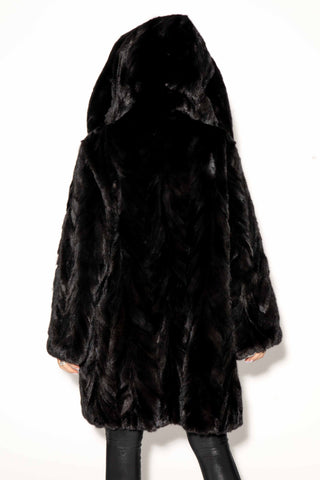 black reversible sheared sectioned mink fur stroller with hood