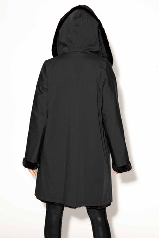 black reversible sheared sectioned mink fur stroller with hood