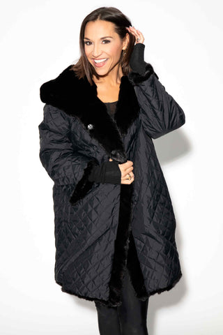 black reversible sheared sectioned mink fur stroller with hood