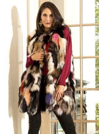 multicolor long sectioned fox fur vest