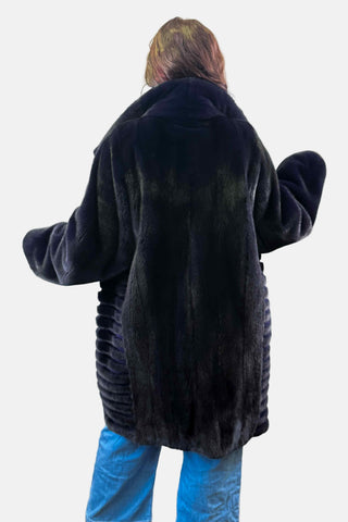 NAFA navy semi-sheared mink fur stroller with leather belt