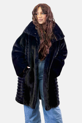 NAFA navy semi-sheared mink fur stroller with leather belt