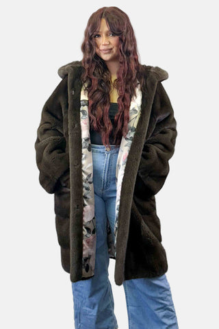 NAFA lunaraine mink fur 7/8 coat with hood