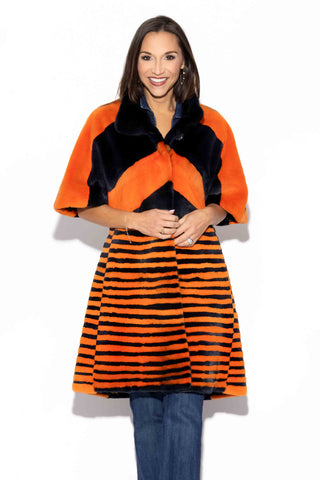 Orange & Navy Semi-Sheared Mink Fur Stroller with Standup Collar