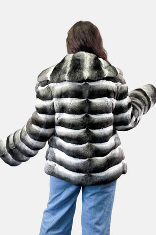 natural chinchilla fur jacket with shawl collar