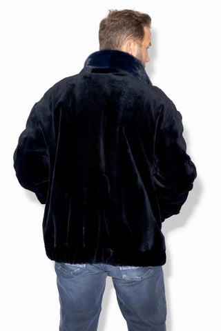 navy sheared mink fur bomber jacket