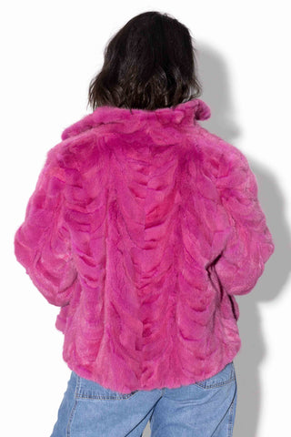 dark lilac sectioned mink fur jacket with standup collar