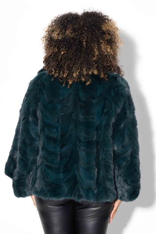 dark sea green Sectioned Mink Fur Jacket with Standup Collar