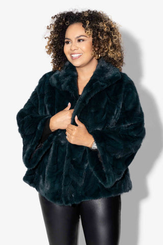 dark sea green Sectioned Mink Fur Jacket with Standup Collar