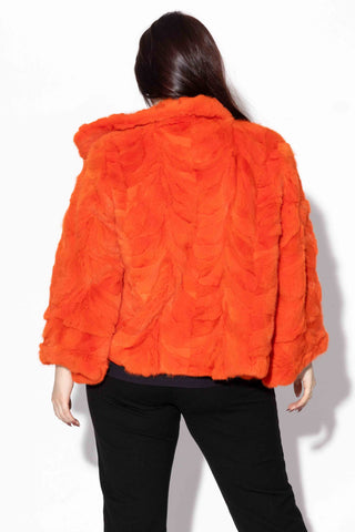 orange Sectioned Mink Fur Jacket with Standup Collar