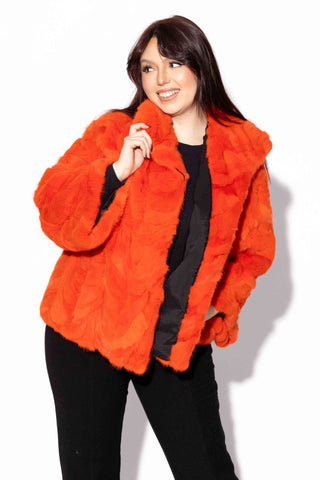 orange Sectioned Mink Fur Jacket with Standup Collar