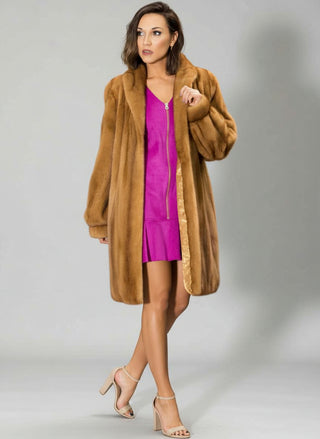 whisky Female Mink Fur Swing Stroller with Shawl Collar & Bracelet Cuffs.