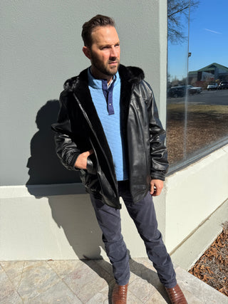 men's reversible mink and leather bomber jacket