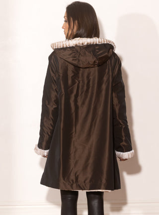 Sheared Reversible Mink Fur Stroller with Hood and All Weather Lining.