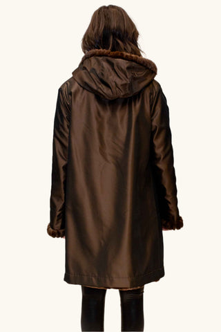 Sheared Reversible Mink Fur Stroller with Hood and All Weather Lining.