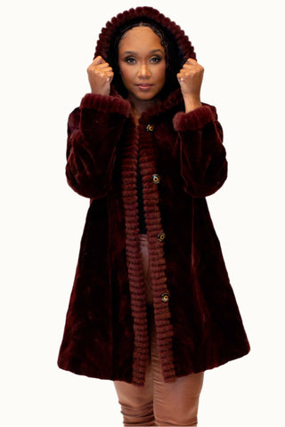 Sheared Reversible Mink Fur Stroller with Hood and All Weather Lining.