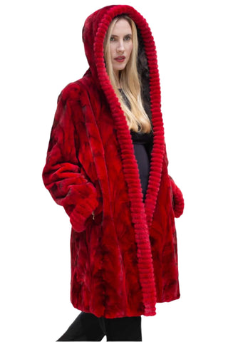 Sheared Reversible Mink Fur Stroller with Hood and All Weather Lining.