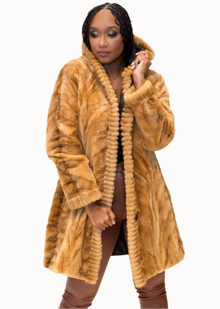 Sheared Reversible Mink Fur Stroller with Hood and All Weather Lining.