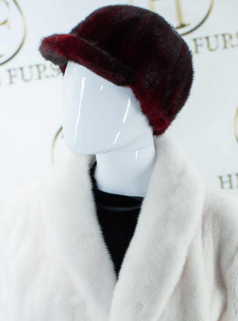 women's burgundy mink fur baseball hat
