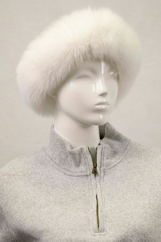 black cross mink fur hat with white fox fur trim