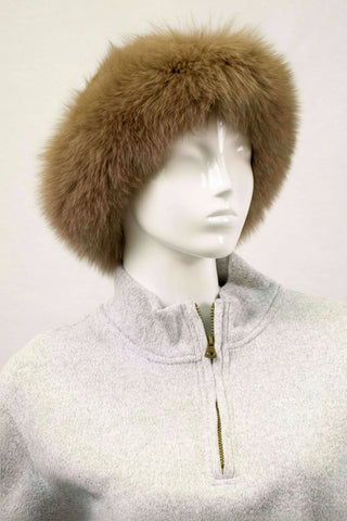 light brown mink fur hat with fox fur trim